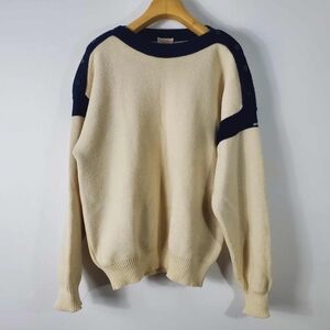 Vintage 80s Sailor Style Shoulder Buttoms Boat Neck Sweater 100% Wool Women